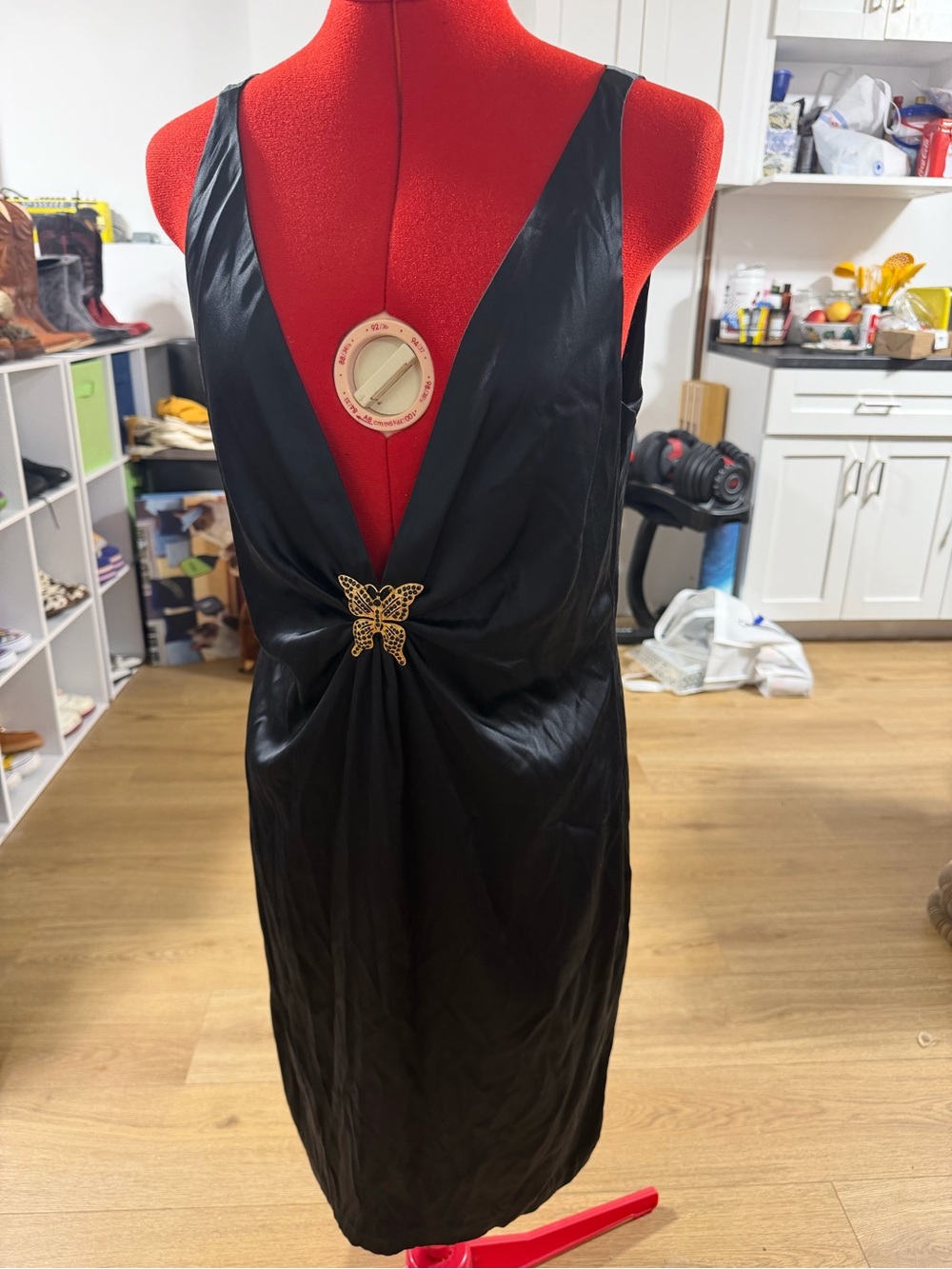 Black Butterfly-Embellished Plunge Dress